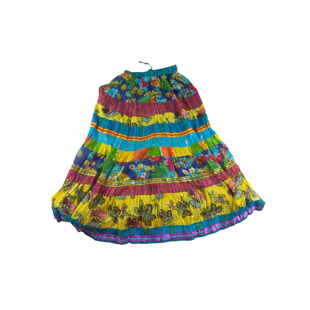 Anu By Natural Floral Tiered Maxi Skirt Cotton Boho‎ Hippie Colorful Small - Picture 5 of 5